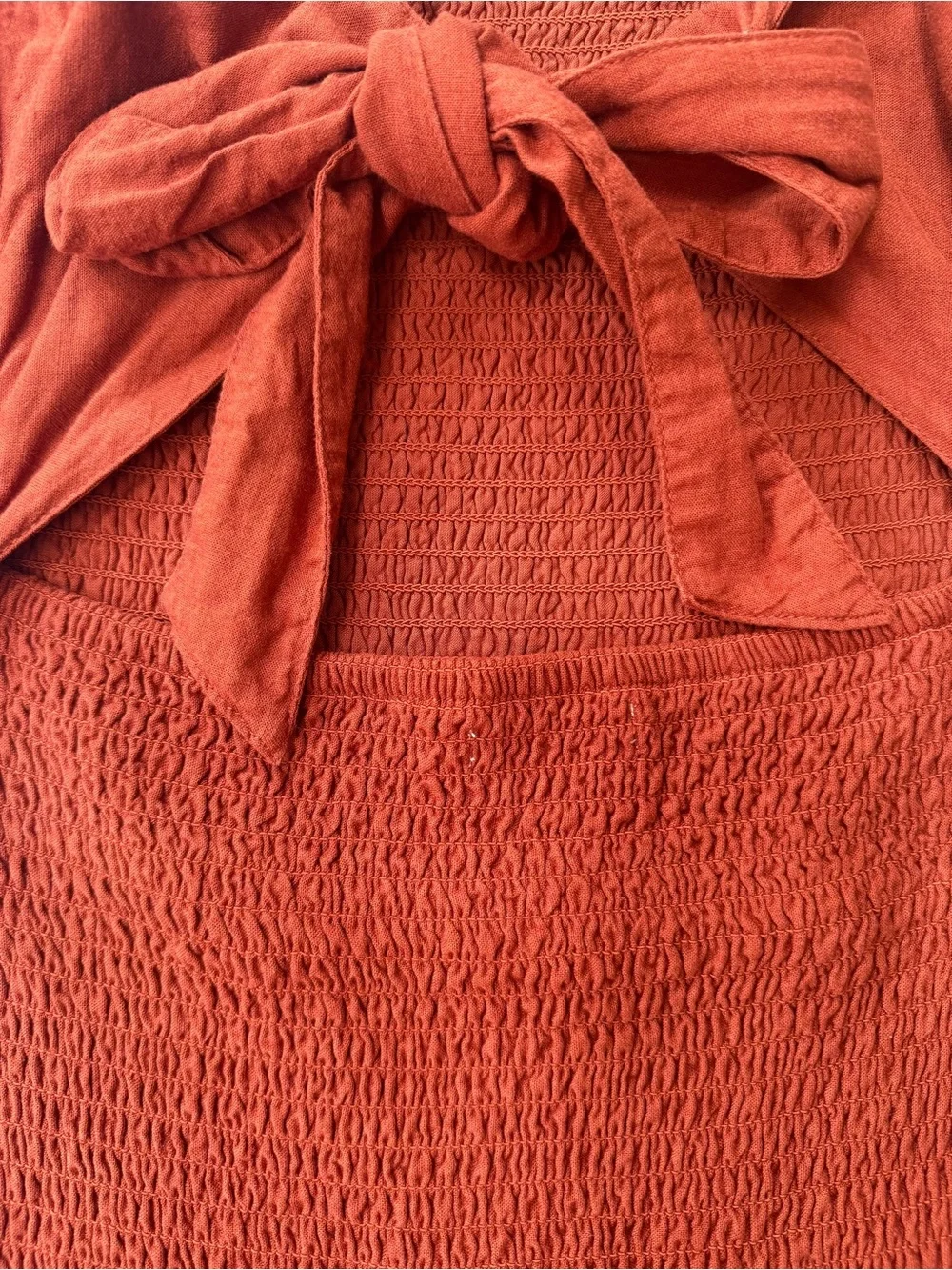 Abercrombie & Fitch Smocked Linen Blend Mini Dress Rust Orange Size Small - Picture 12 of 12